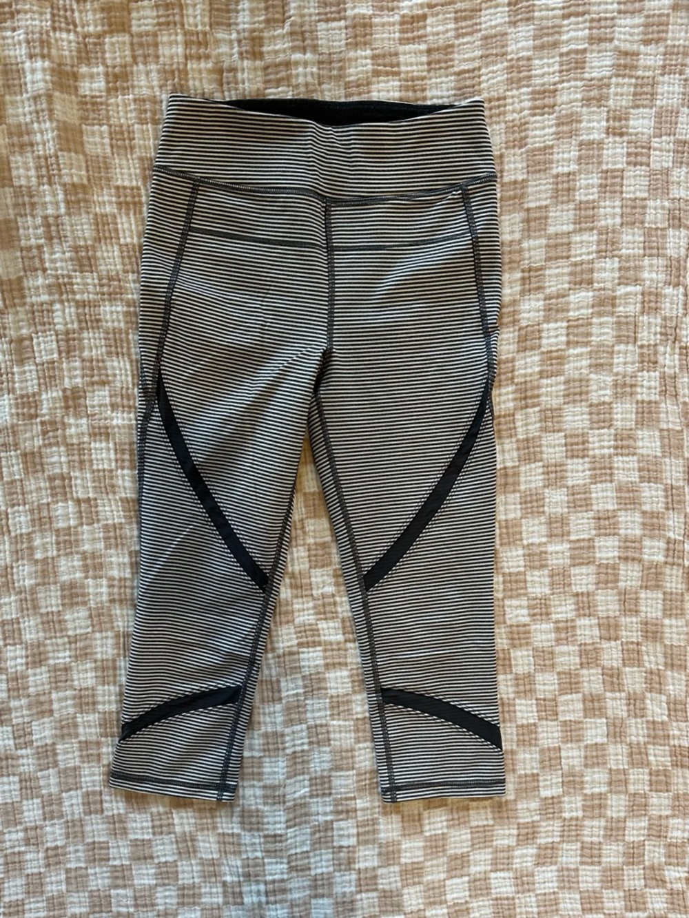 Calvin Klein Black and White Striped Crop Leggings